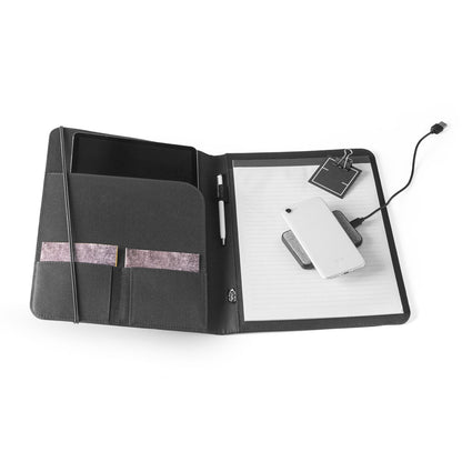 EMERGE FOLDER II promotional document folder in black (detail view) with custom logo branding