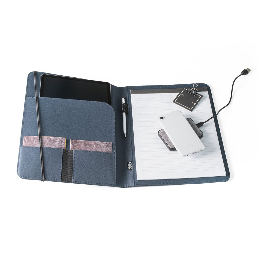 EMERGE FOLDER II promotional document folder in blue (detail view) with custom logo branding