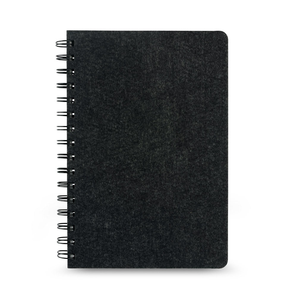 MISHIMA promotional notebook in dark grey (detail view) with custom logo branding