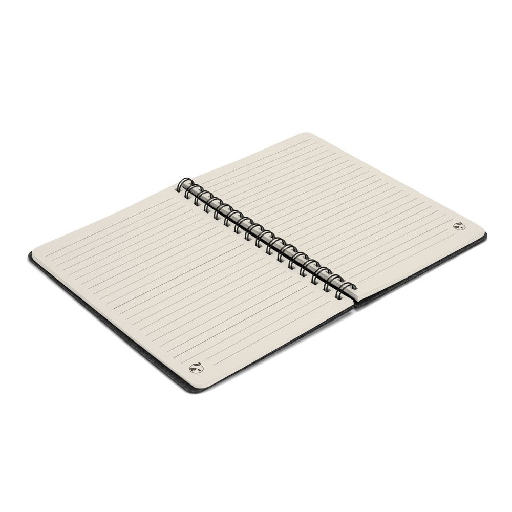 MISHIMA promotional notebook in dark grey (detail view) with custom logo branding
