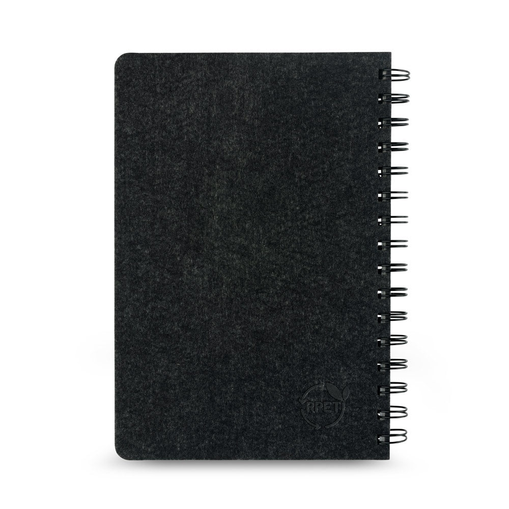 MISHIMA promotional notebook in dark grey (detail view) with custom logo branding