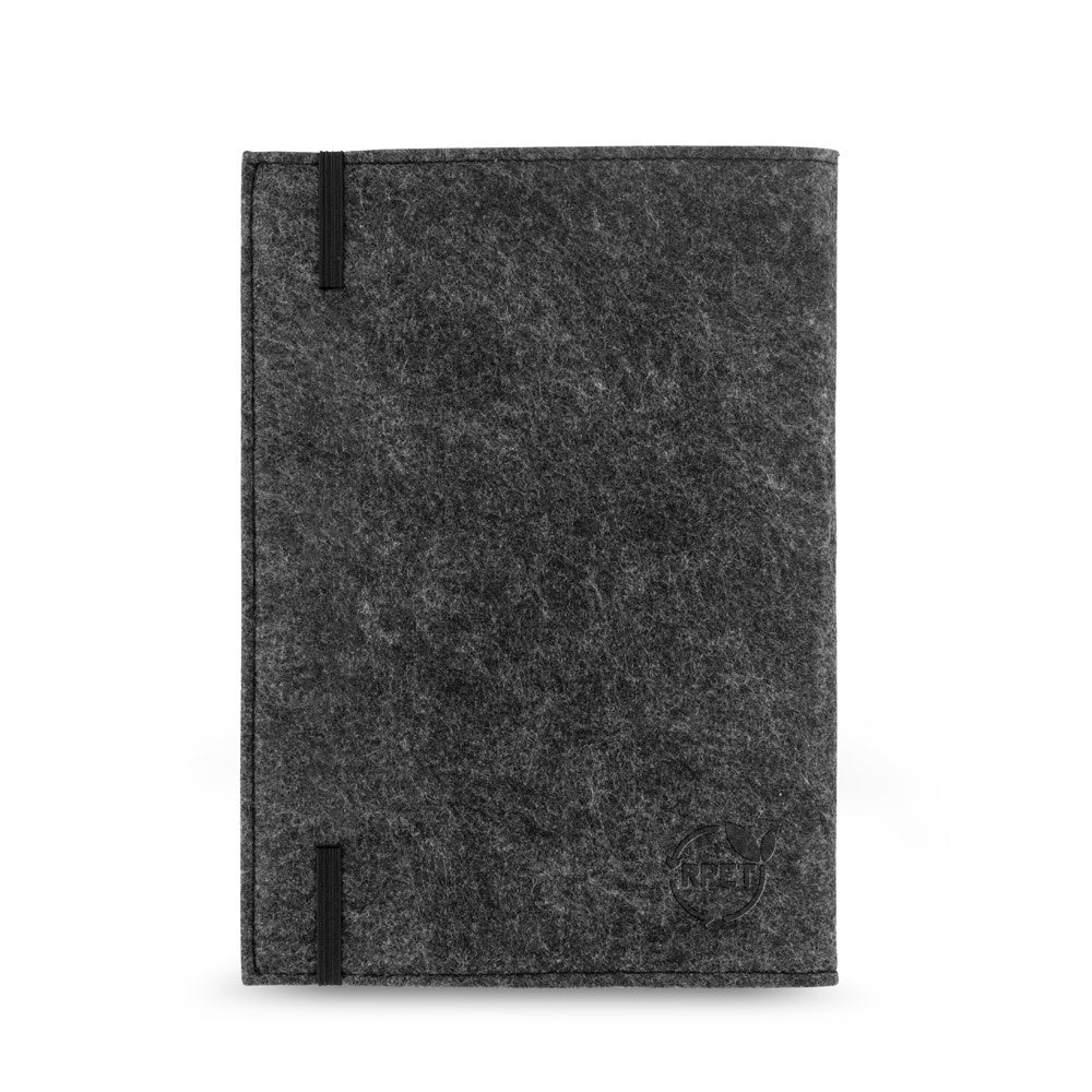 BALDWIN promotional notebook in dark grey (detail view) with custom logo branding