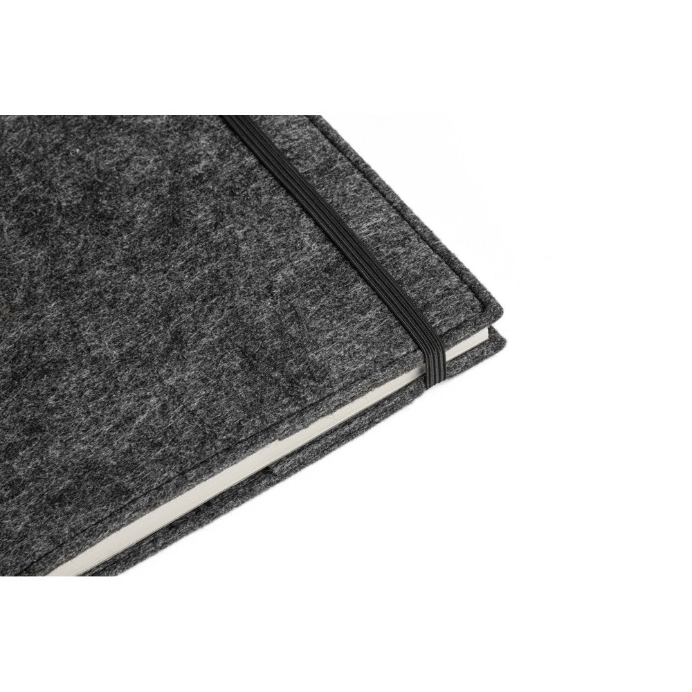 BALDWIN promotional notebook in dark grey (detail view) with custom logo branding