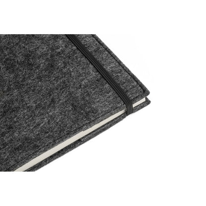 BALDWIN promotional notebook in dark grey (detail view) with custom logo branding