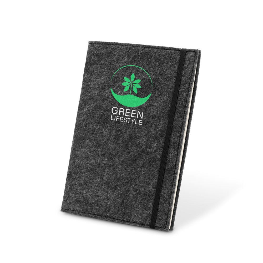 BALDWIN promotional notebook in dark grey with custom logo branding