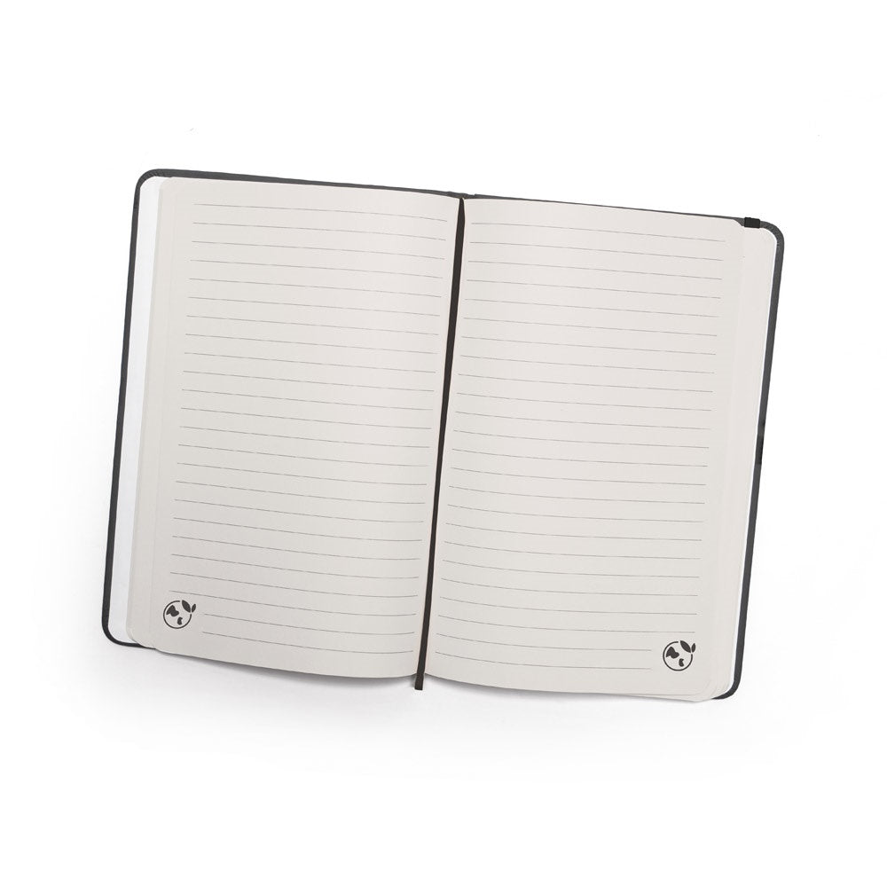 CAMPUS promotional notebook in black (detail view) with custom logo branding