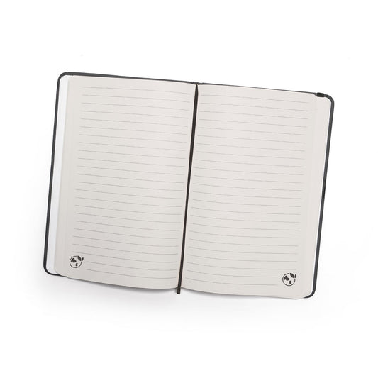 CAMPUS promotional notebook in black (detail view) with custom logo branding