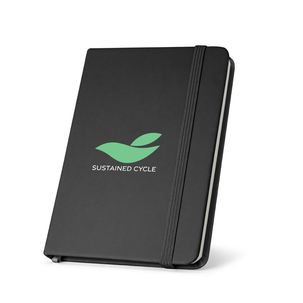 CAMPUS promotional notebook in black with custom logo branding