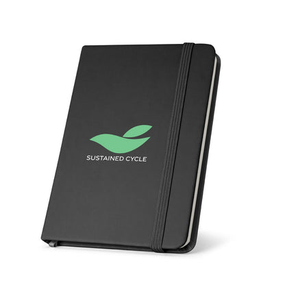 CAMPUS promotional notebook in black with custom logo branding