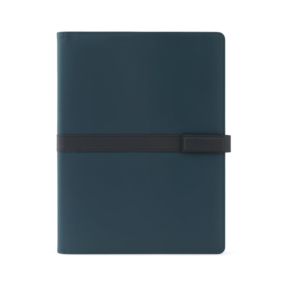 SANDERSON FOLDER promotional document folder in blue (detail view) with custom logo branding