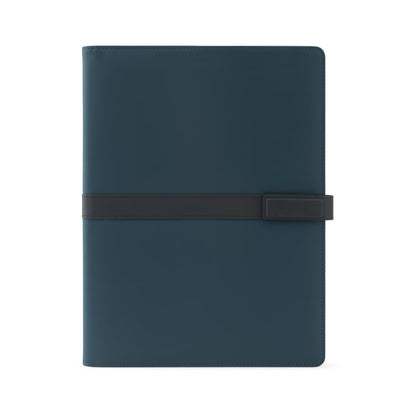 SANDERSON FOLDER promotional document folder in blue (detail view) with custom logo branding