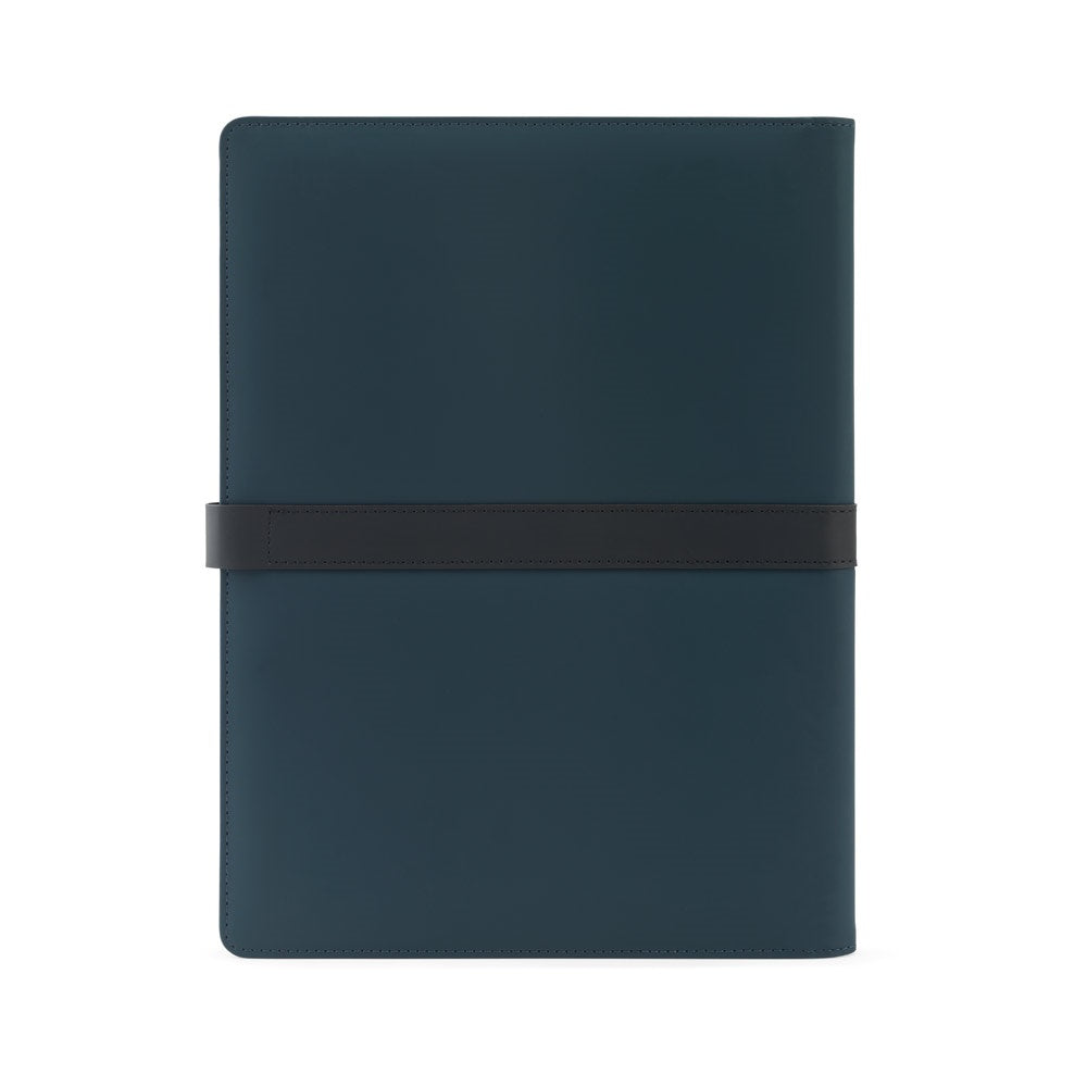 SANDERSON FOLDER promotional document folder in blue (detail view) with custom logo branding