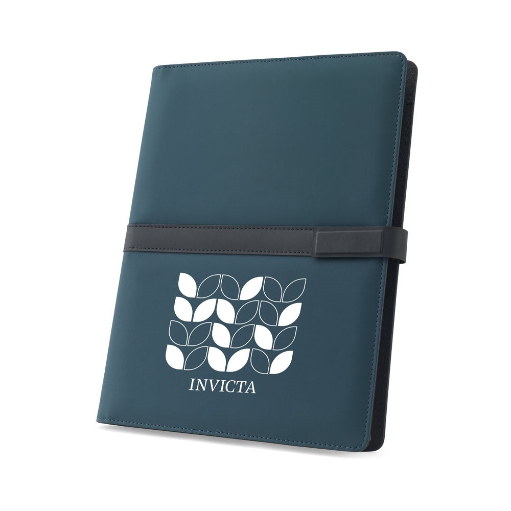 SANDERSON FOLDER promotional document folder in blue with custom logo branding