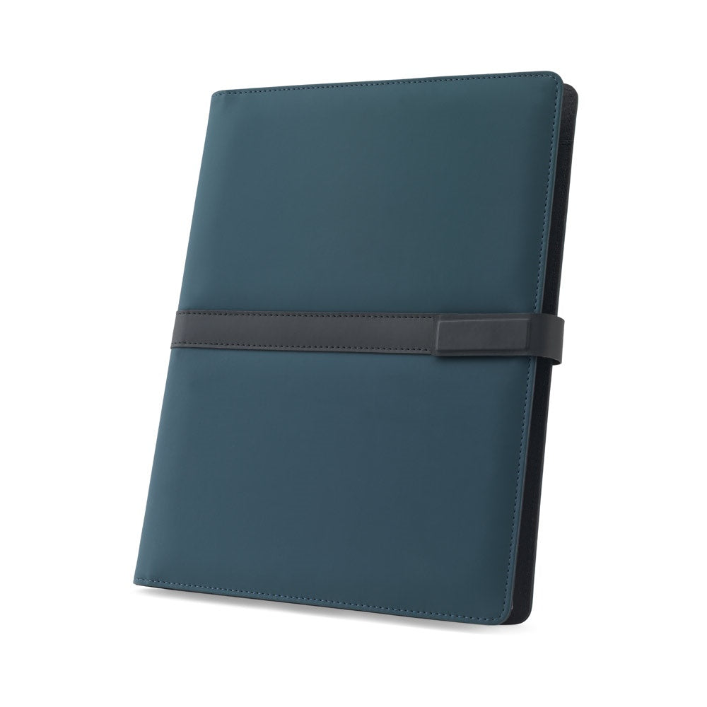 SANDERSON FOLDER promotional document folder in blue with custom logo branding