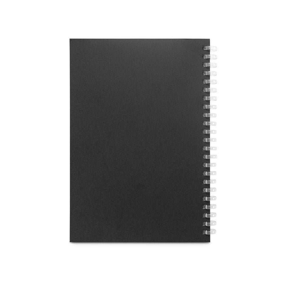 SCHILLER promotional notebook in black (detail view) with custom logo branding