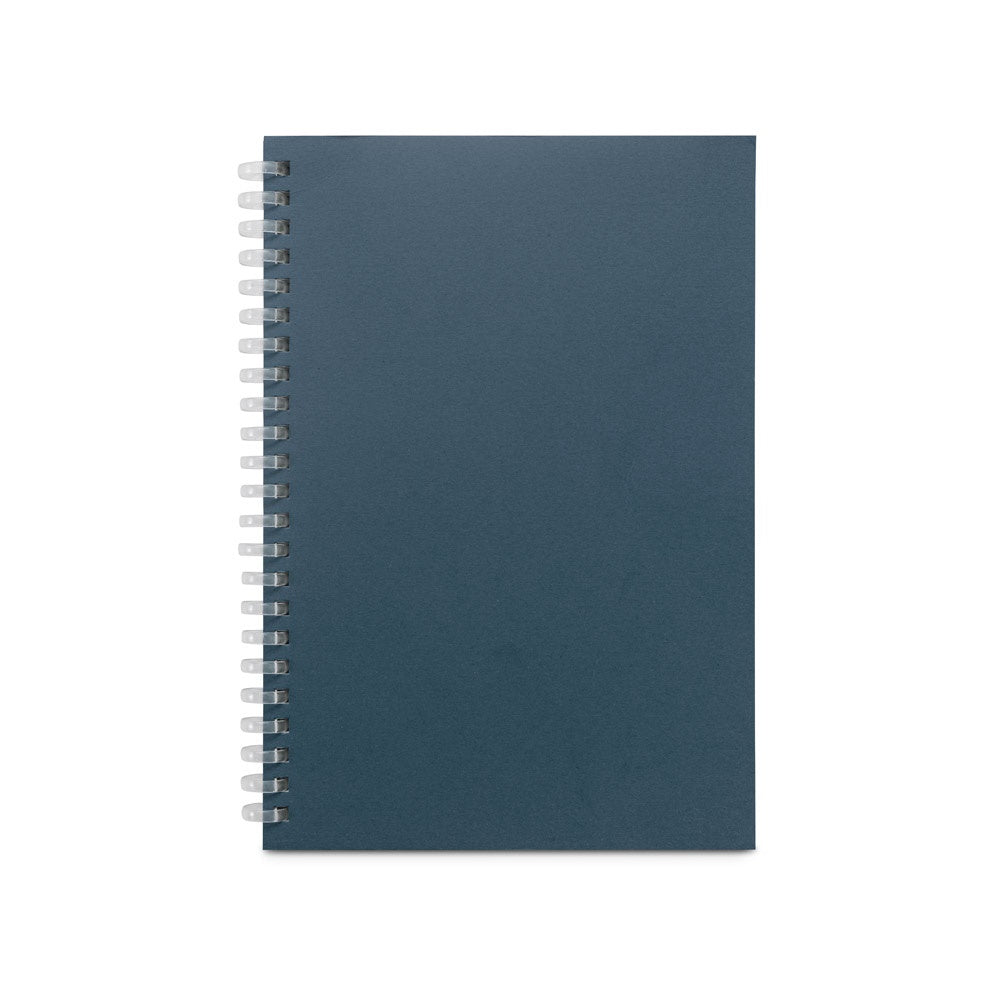 SCHILLER promotional notebook in blue (detail view) with custom logo branding