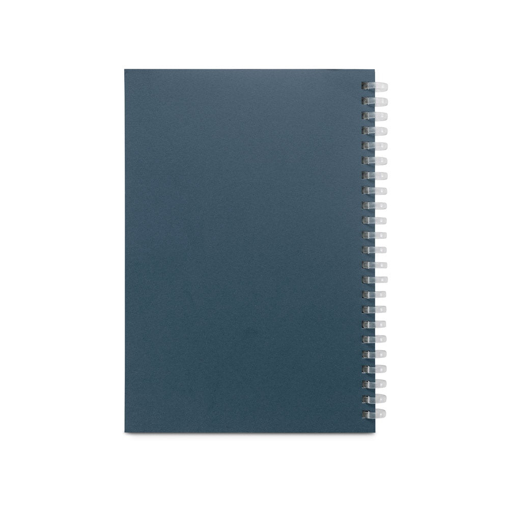 SCHILLER promotional notebook in blue (detail view) with custom logo branding