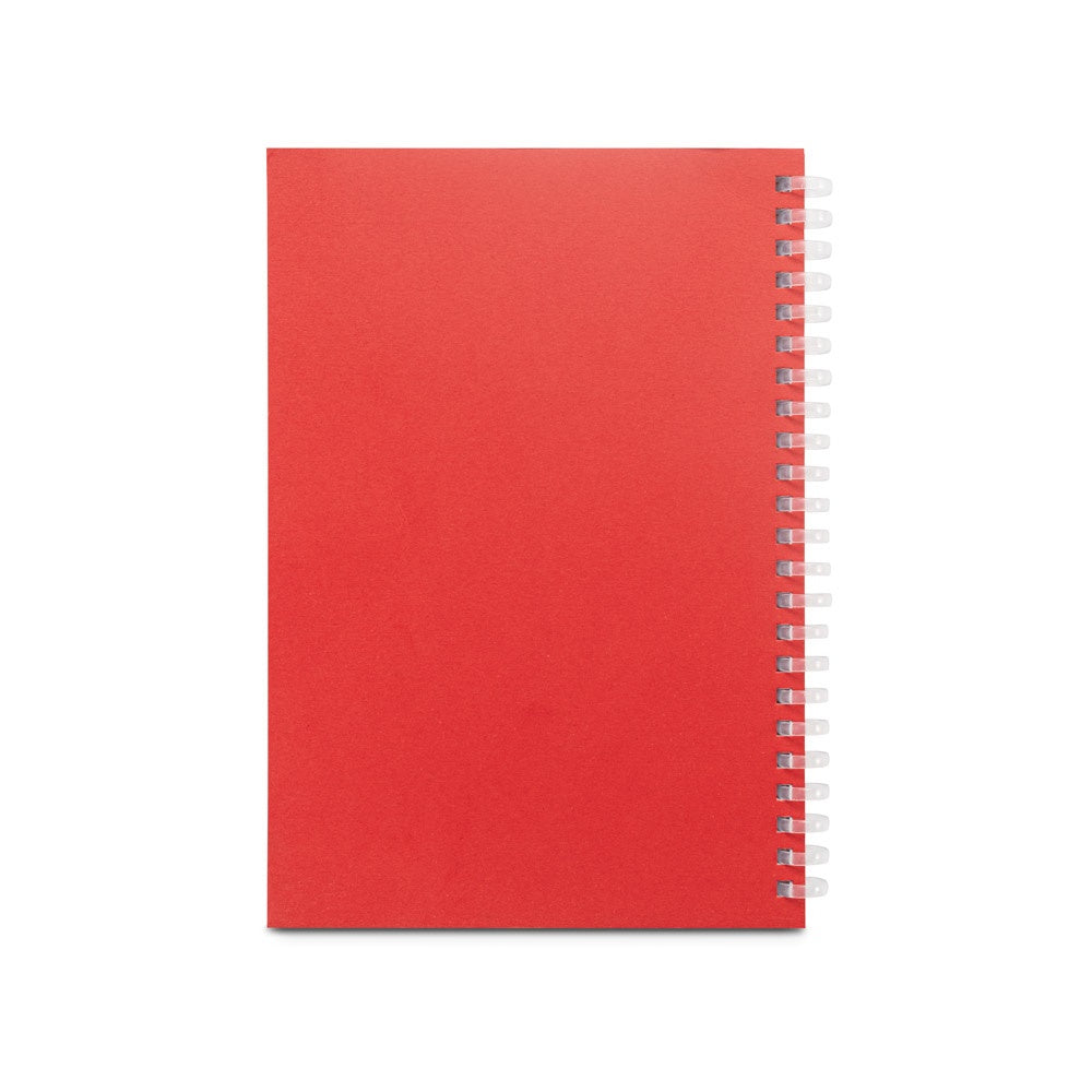 SCHILLER promotional notebook in red (detail view) with custom logo branding