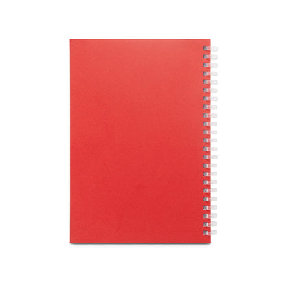 SCHILLER promotional notebook in red (detail view) with custom logo branding