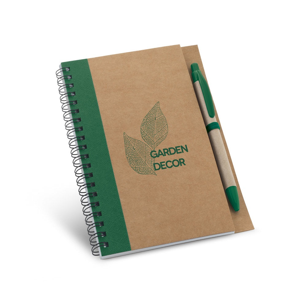 ASIMOV promotional notebook in green with custom logo branding