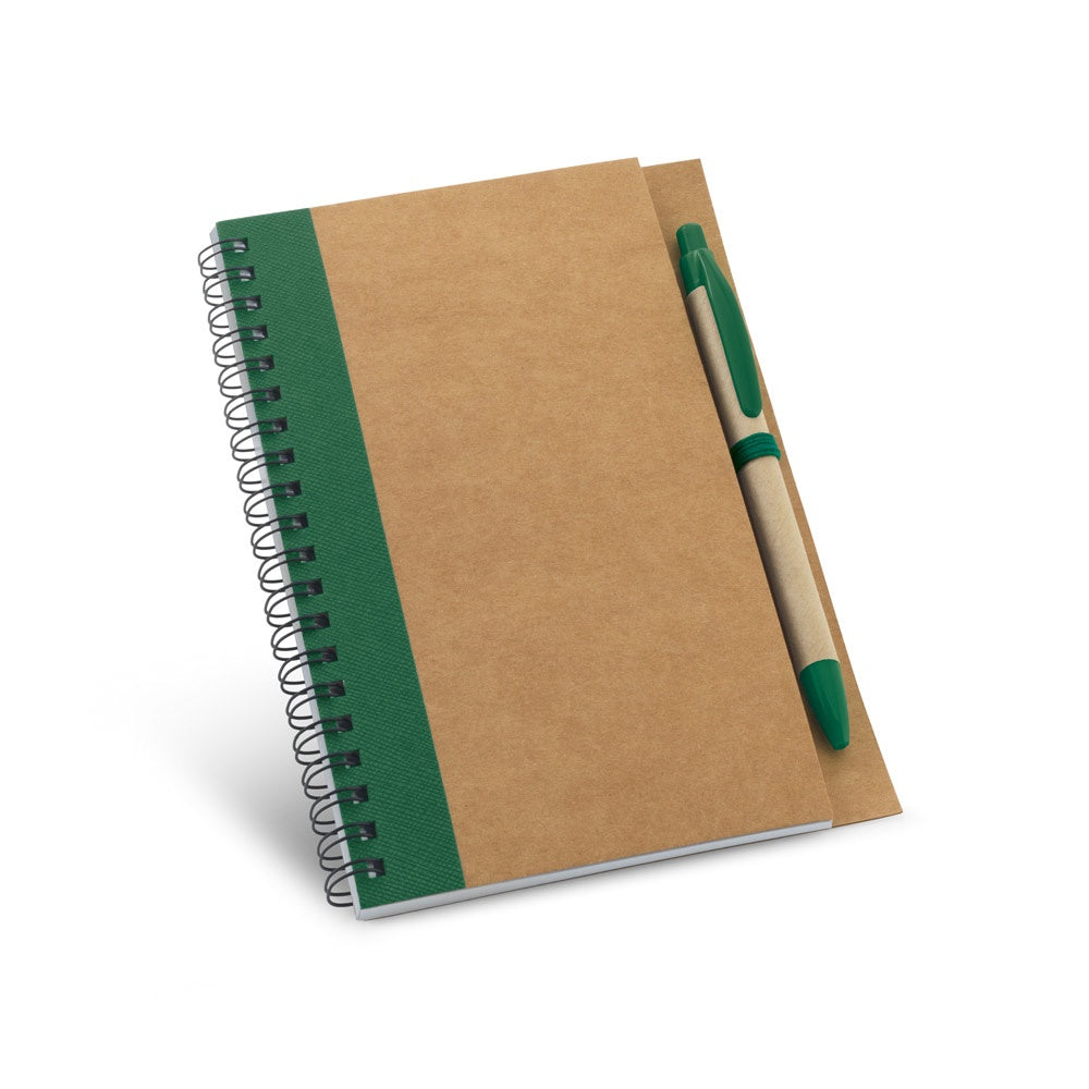 ASIMOV promotional notebook in green with custom logo branding