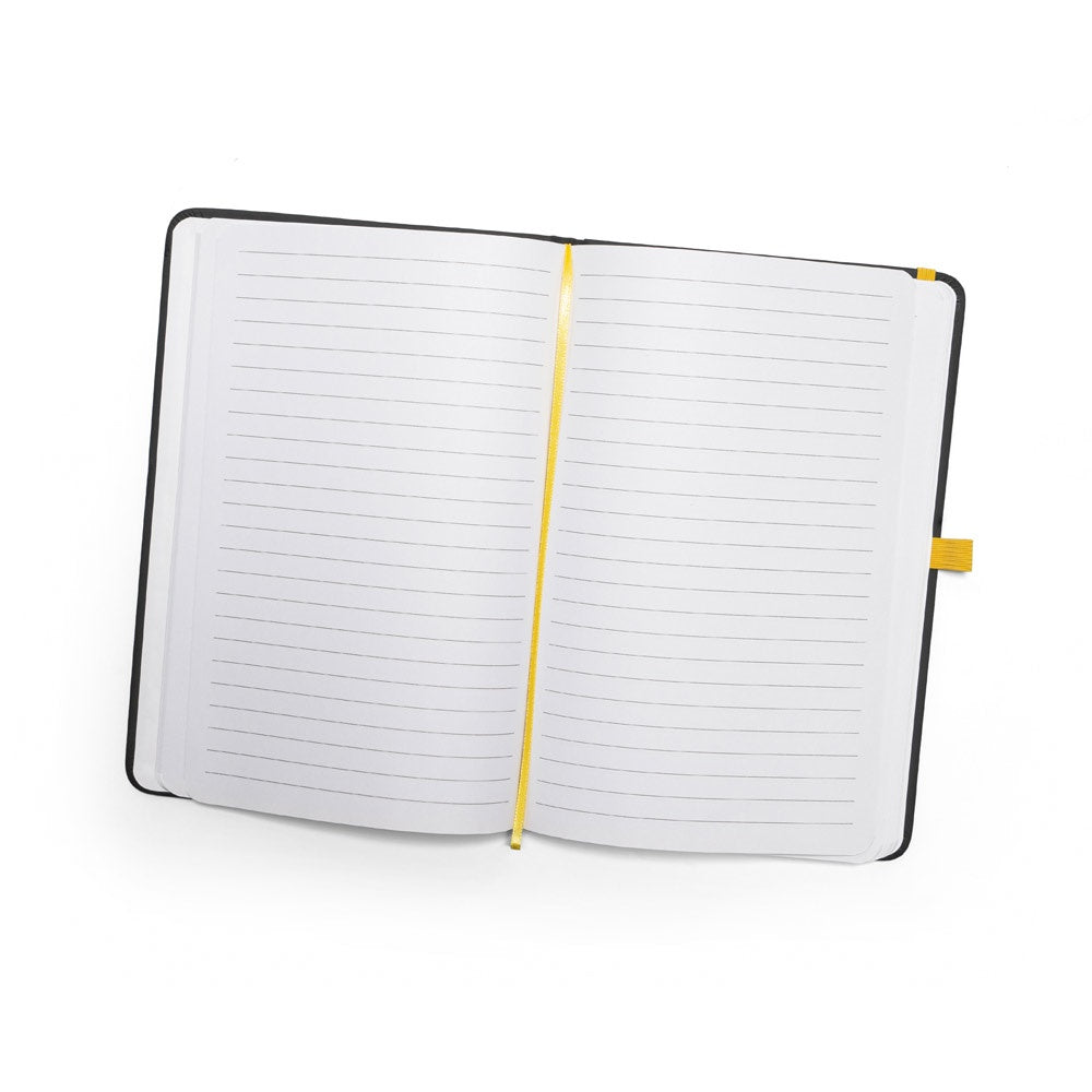CORBIN promotional notebook in yellow (detail view) with custom logo branding