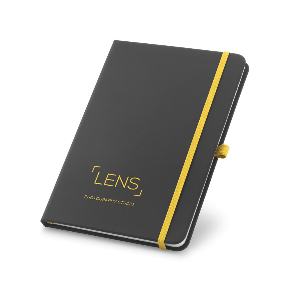 CORBIN promotional notebook in yellow with custom logo branding