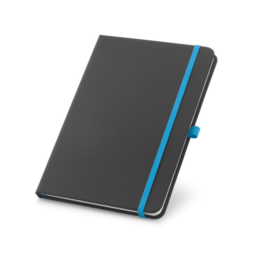 CORBIN promotional notebook in light blue with custom logo branding