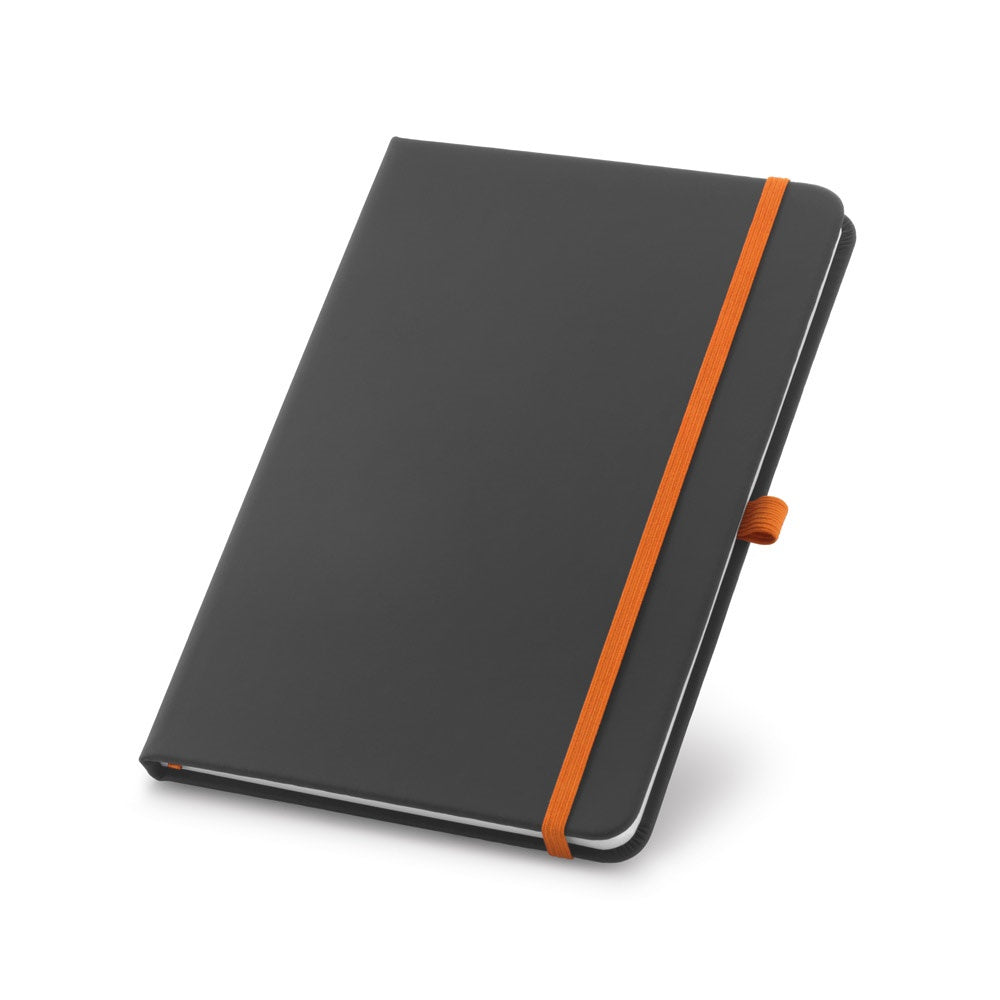 CORBIN promotional notebook in orange with custom logo branding
