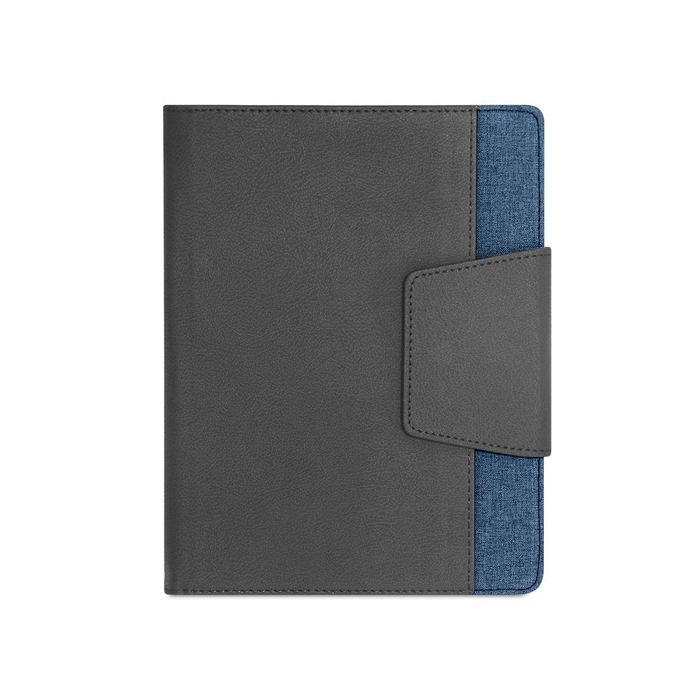 RUSSEL promotional notebook in blue (detail view) with custom logo branding