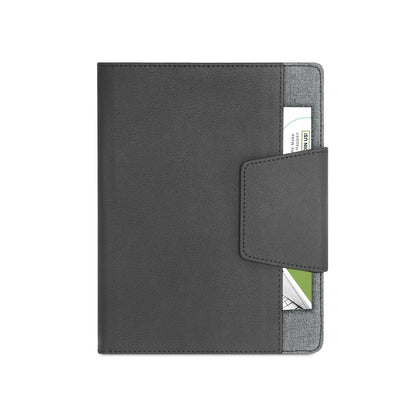 RUSSEL promotional notebook in grey (detail view) with custom logo branding