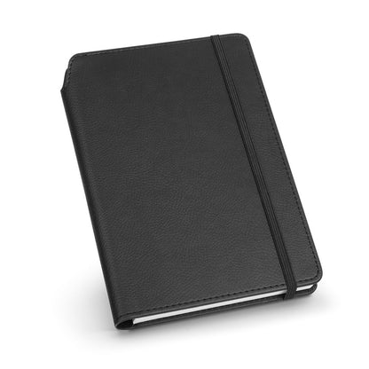 MORIAH promotional notebook in black with custom logo branding