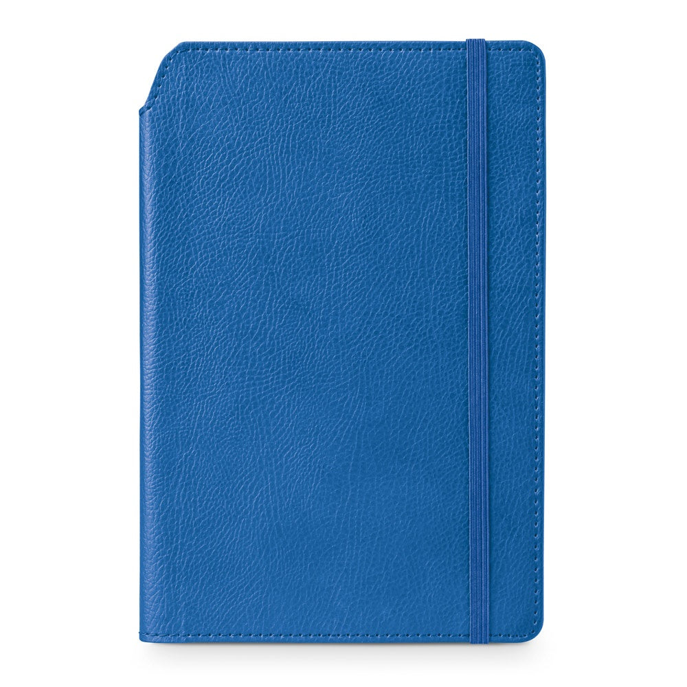MORIAH promotional notebook in blue (detail view) with custom logo branding