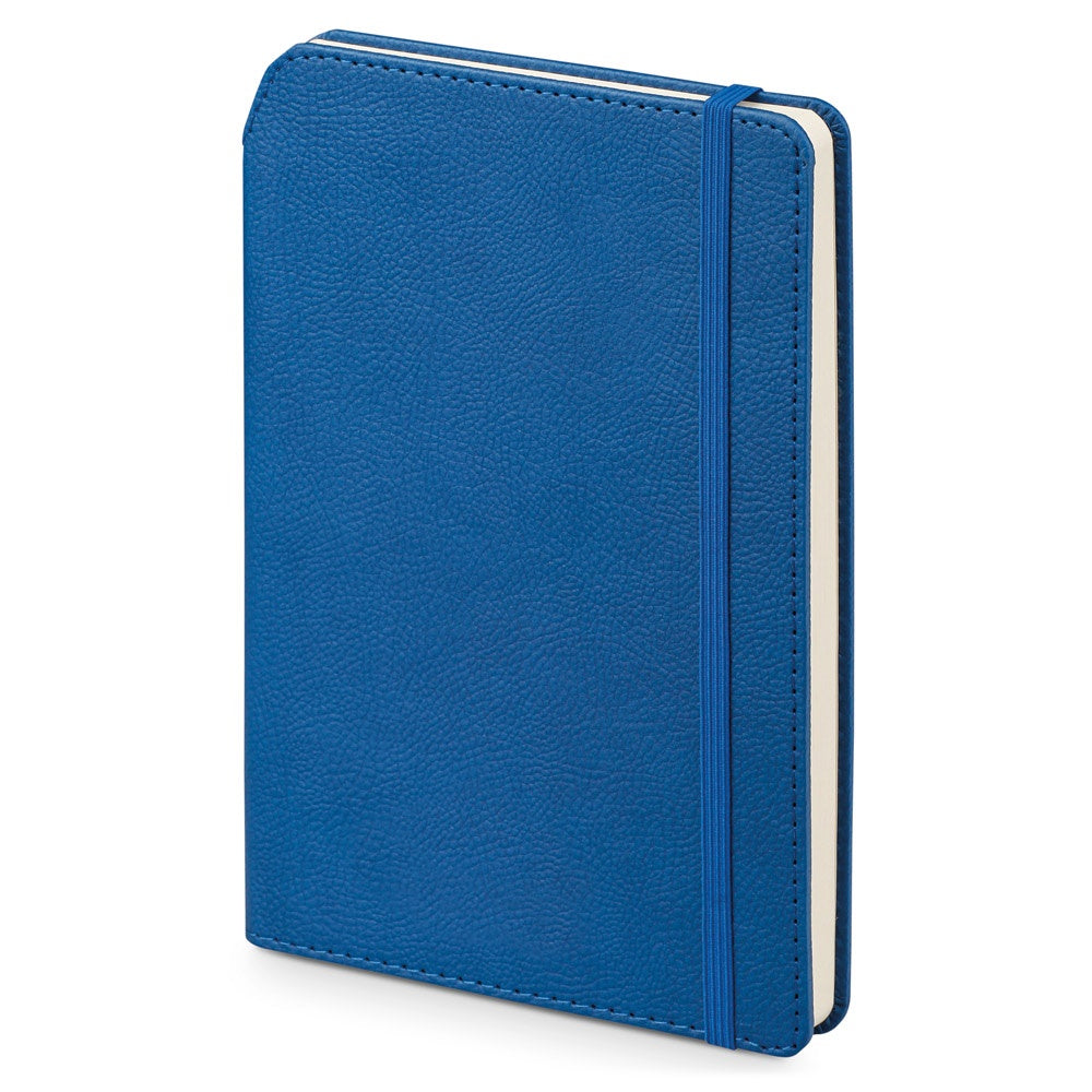 MORIAH promotional notebook in blue (detail view) with custom logo branding