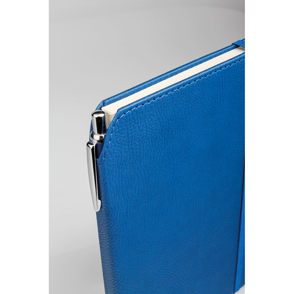 MORIAH promotional notebook in blue (detail view) with custom logo branding