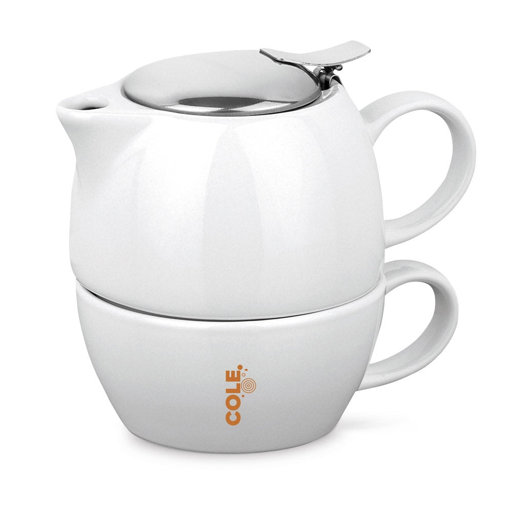 COLE promotional cup set in white with custom logo branding