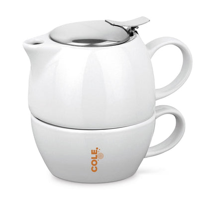COLE promotional cup set in white with custom logo branding