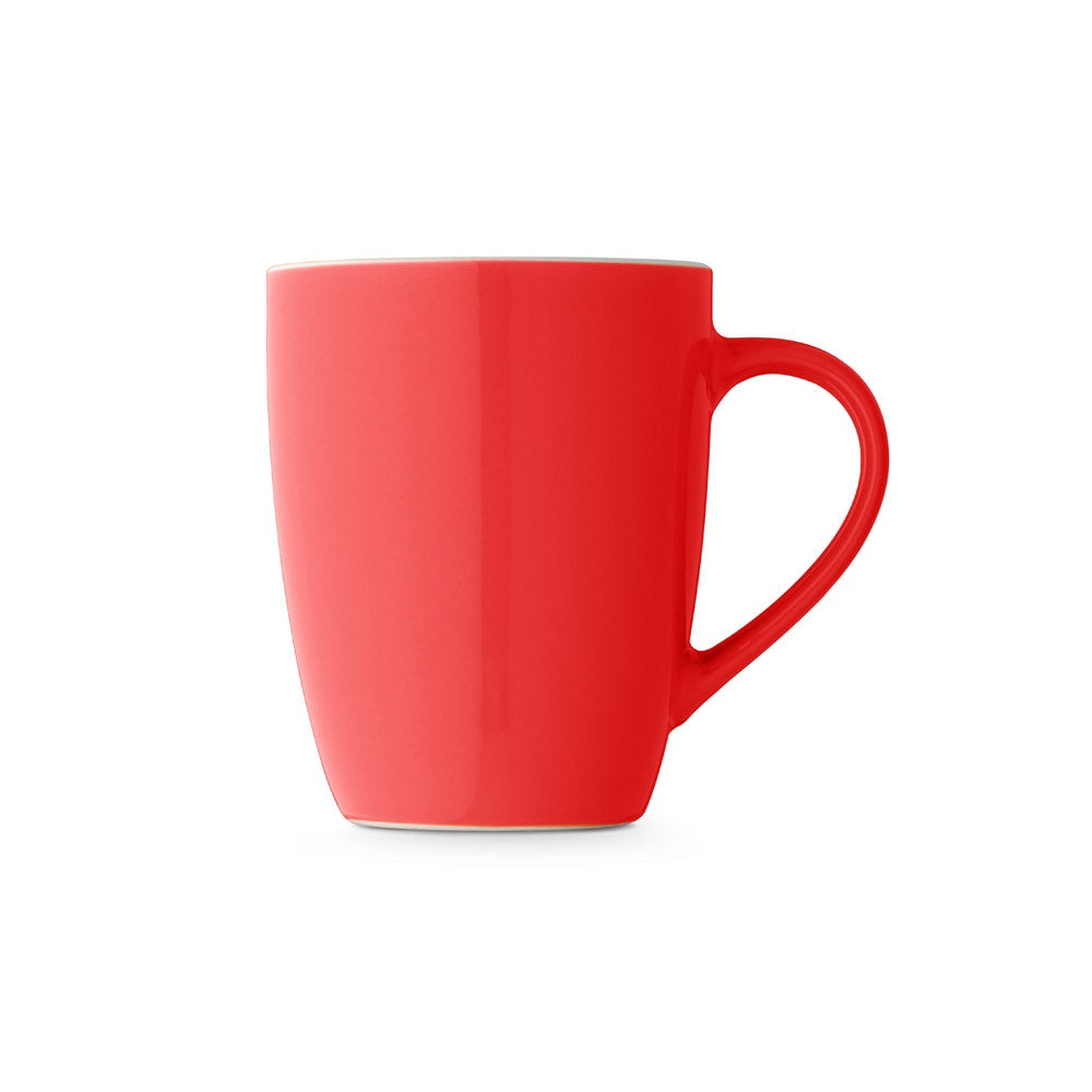 CINANDER promotional mug in red (detail view) with custom logo branding