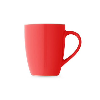 CINANDER promotional mug in red (detail view) with custom logo branding