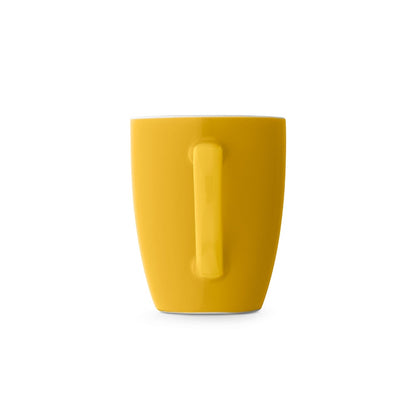 CINANDER promotional mug in yellow (detail view) with custom logo branding