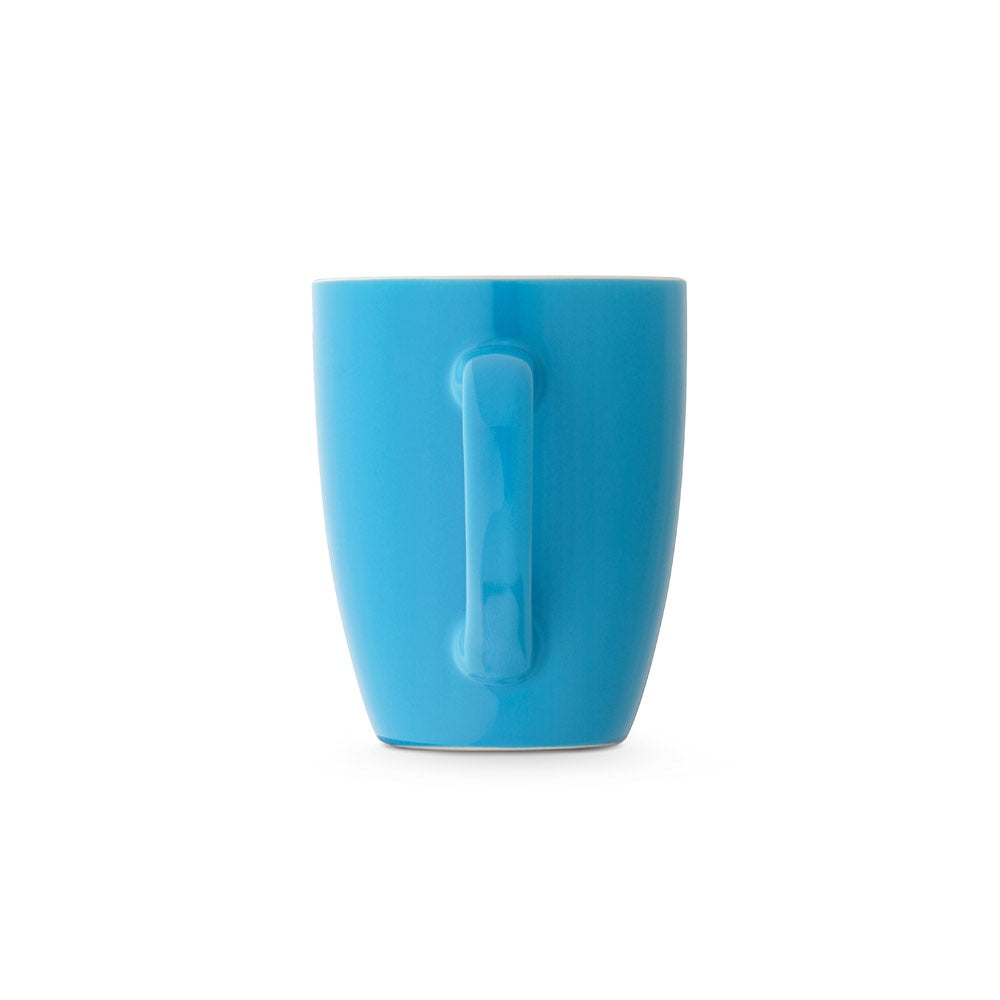 CINANDER promotional mug in light blue (detail view) with custom logo branding