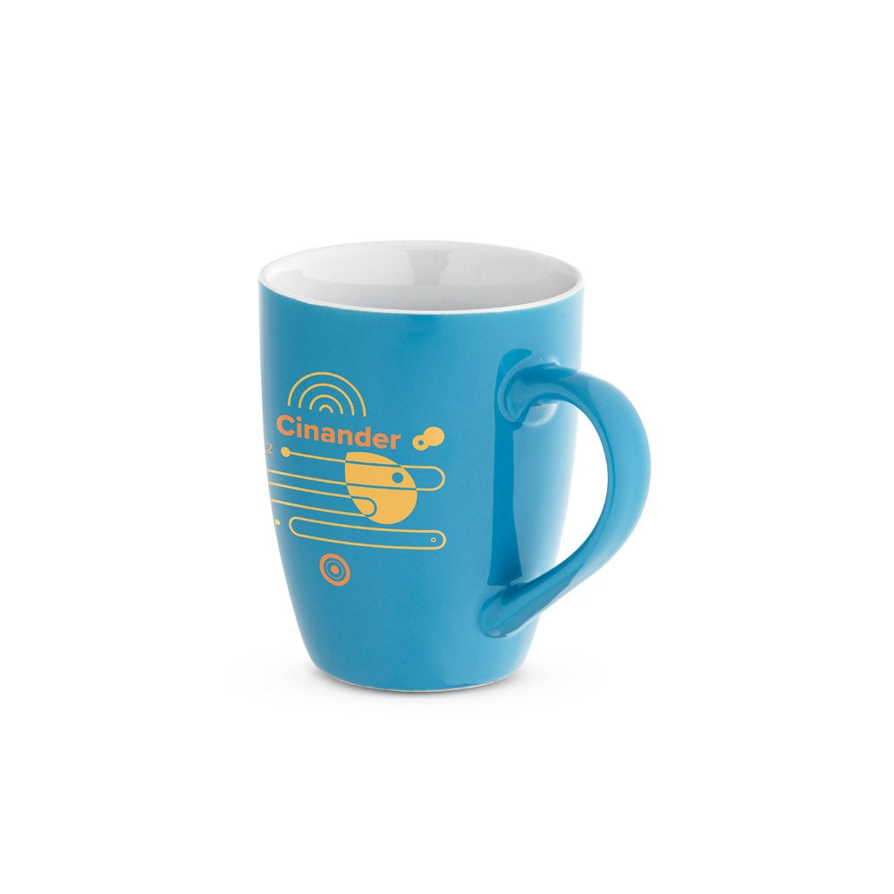 CINANDER promotional mug in light blue with custom logo branding