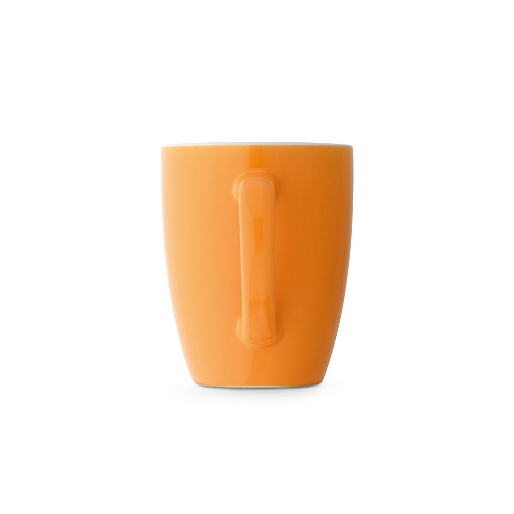 CINANDER promotional mug in orange (detail view) with custom logo branding