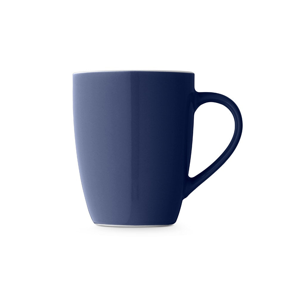 CINANDER promotional mug in navy blue (detail view) with custom logo branding