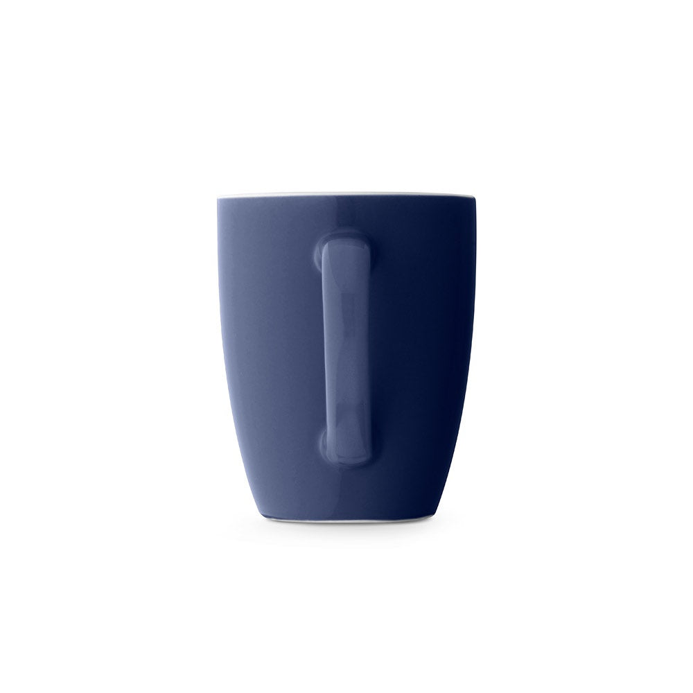 CINANDER promotional mug in navy blue (detail view) with custom logo branding