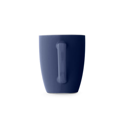 CINANDER promotional mug in navy blue (detail view) with custom logo branding