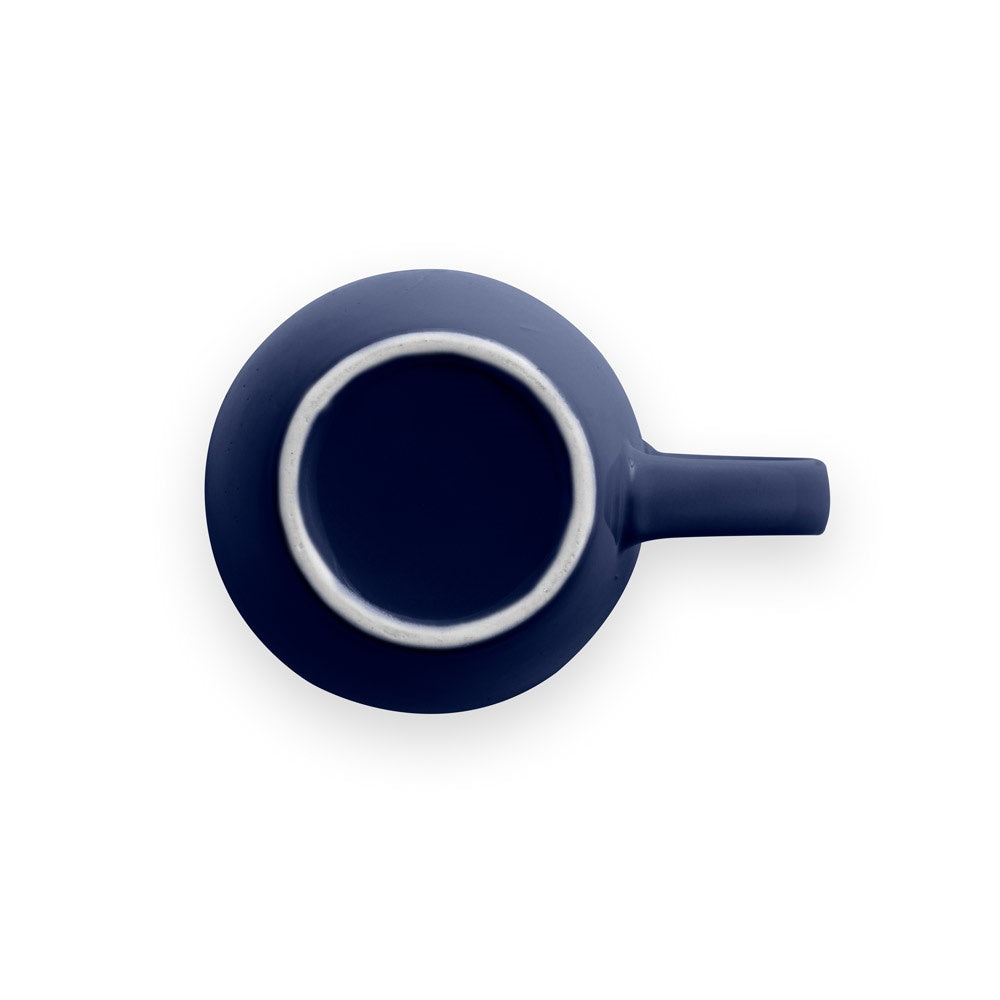 CINANDER promotional mug in navy blue (detail view) with custom logo branding