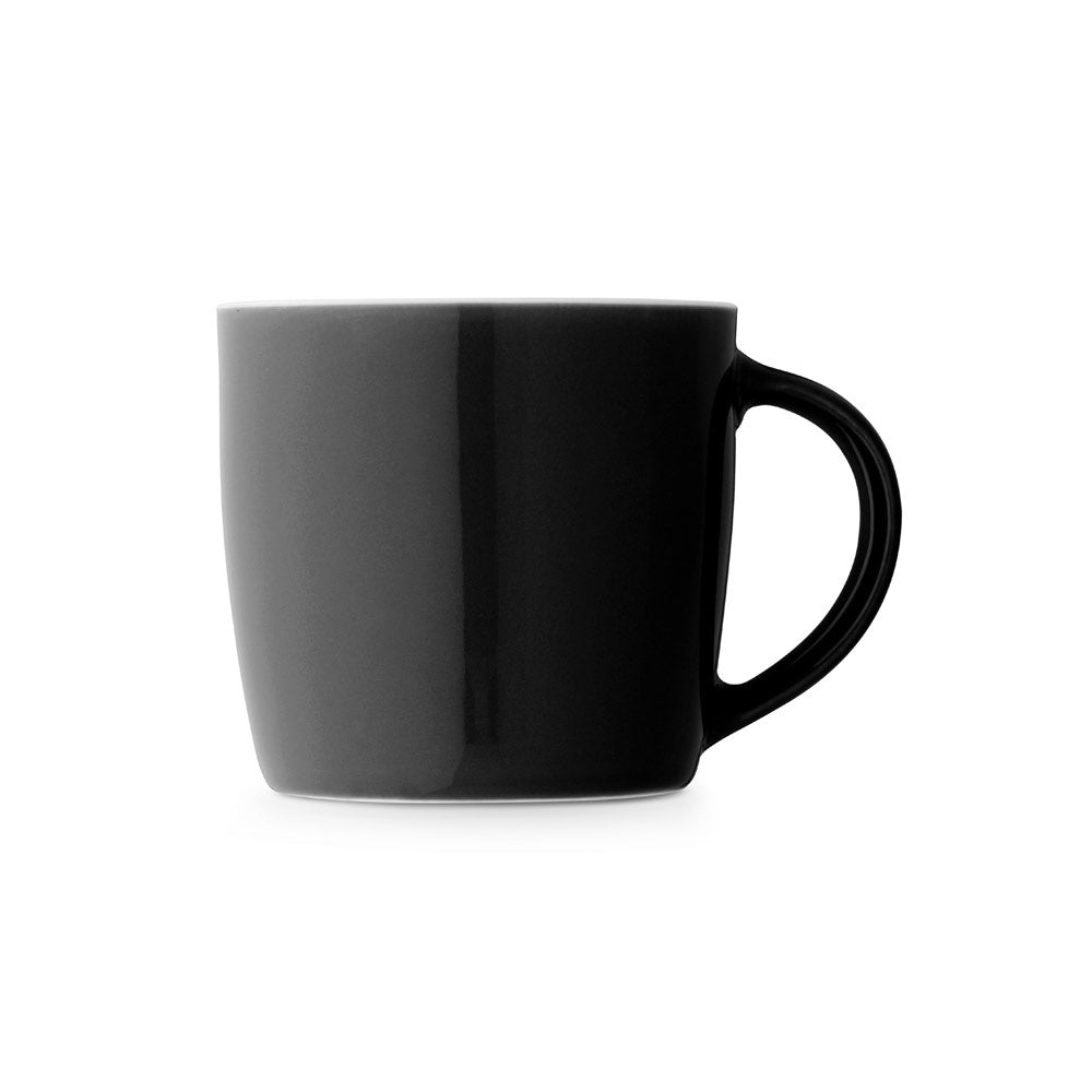 COMANDER promotional mug in black (detail view) with custom logo branding