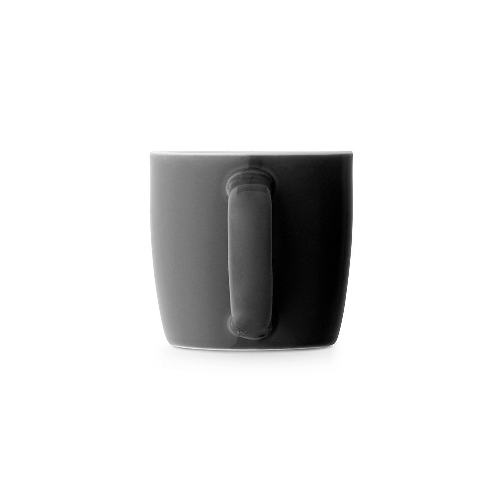 COMANDER promotional mug in black (detail view) with custom logo branding