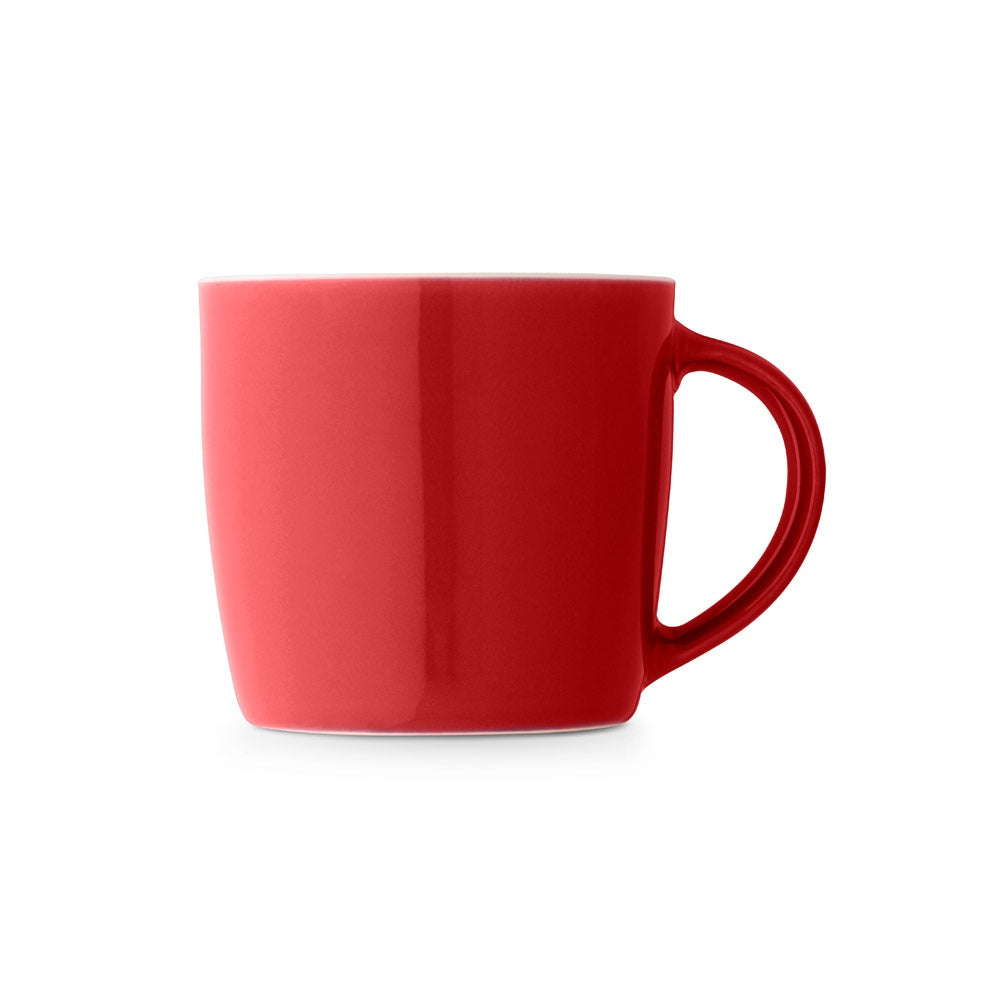 COMANDER promotional mug in red (detail view) with custom logo branding